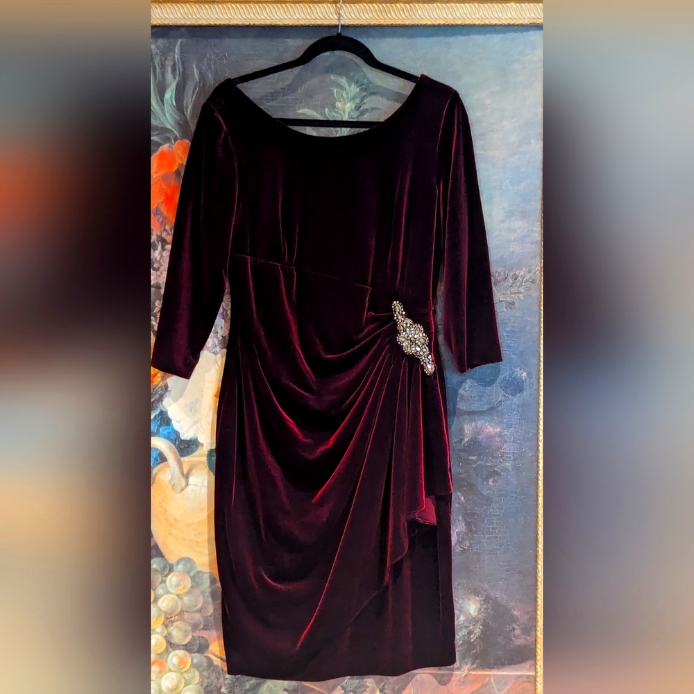 Alex Evenings wine colored velvet cocktail dress